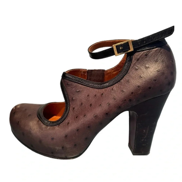 Chie Mihara Ostrich Leather Heels Made In Spain 38 1/2 8.5 Ankle Strap Dust Bag - Picture 4 of 16